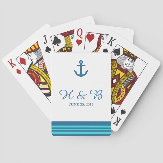 Blue Turquoise Nautical Anchlay Cards Spielkarten (Rückseite)