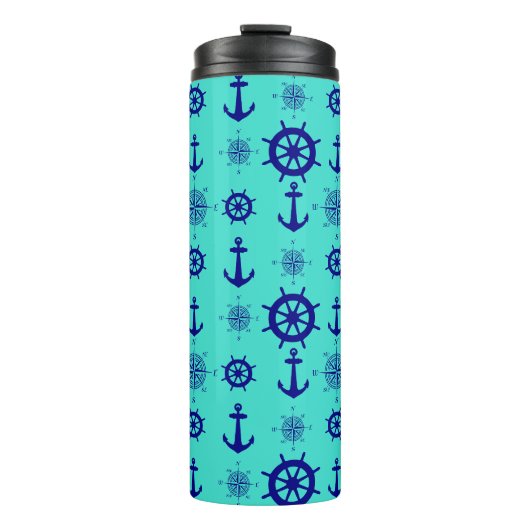 Blue Turquoise Nautical Coastal Boating Thermosbecher (Vorderseite)