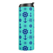 Blue Turquoise Nautical Coastal Boating Thermosbecher (Nach links gedreht)