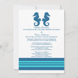 Blue Turquoise Nautical Seepferd Hochzeit Einladun Einladung