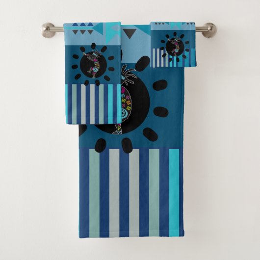 Blue Turquoise Southwestern Kokopelli Badhandtuch Set (Insitu)