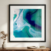 Blue Turquoise Swirls Marble Abstract Art Poster