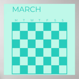 Blue Turquoise Undated Checked März Calendar Poster