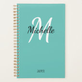 Blue Turquoise & White Monogram Simple Elegance Pl Planer (Vorderseite)