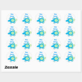 Blue Turtle Baby Dusche Runder Aufkleber (Blatt)
