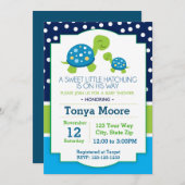 Blue Turtle Baby Shower Invitation (Boy) Einladung (Vorne/Hinten)