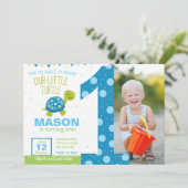 Blue Turtle erste Geburtstagsparty Einladung (Stehend Vorderseite)