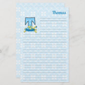 Blue Turtle Mongram Letter T mit Name Linke Briefpapier (Vorne/Hinten)