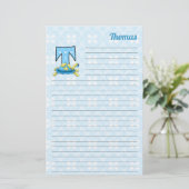 Blue Turtle Mongram Letter T mit Name Linke Briefpapier (Stehend Vorderseite)