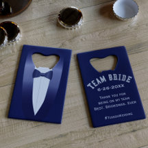Blue Tuxedo Team Bride Kreditkarte Flasche Öffnung