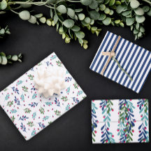 Blue Twigs & Pink Berries Weihnachtsmuster