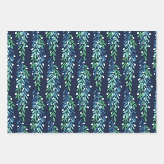 Blue Twigs & White Berries Weihnachtsmuster Geschenkpapier Set (Vorderseite 3)