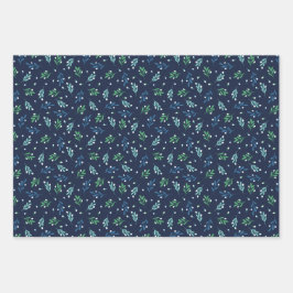 Blue Twigs & White Berries Weihnachtsmuster Geschenkpapier Set