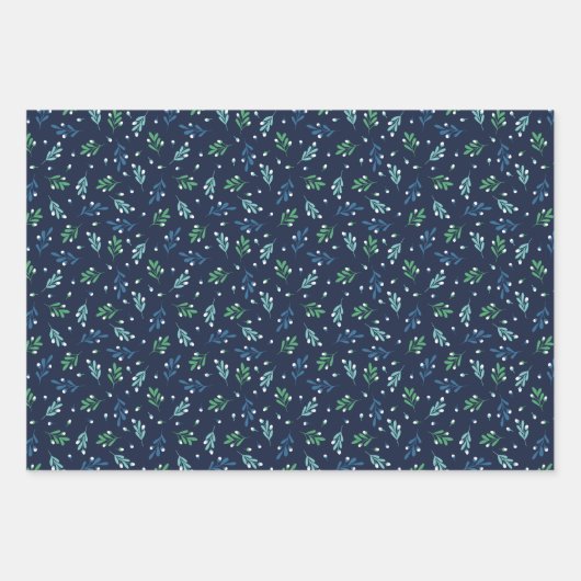 Blue Twigs & White Berries Weihnachtsmuster Geschenkpapier Set (Vorderseite)