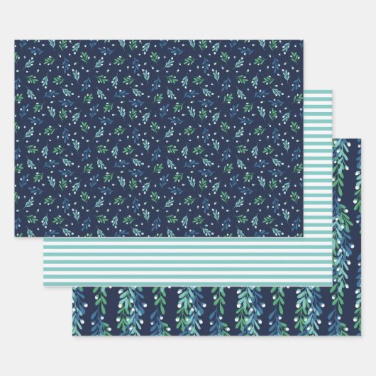 Blue Twigs & White Berries Weihnachtsmuster Geschenkpapier Set (Set)