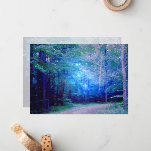 Blue Twilight Firefly Glow Fantasy Woods Mitteilungskarte (Vorderseite/Rückseite Beispiel)