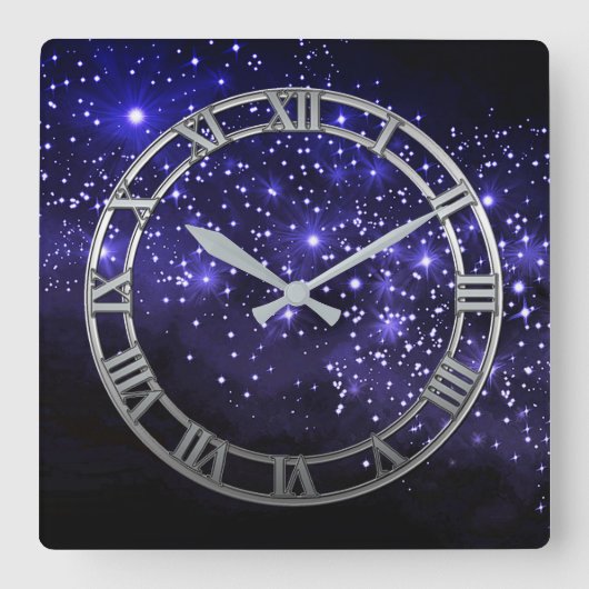 Blue Twilight Square Wall Clock Quadratische Wanduhr (Vorderseite)