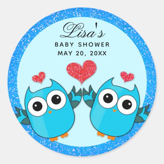 Blue Twin Owl Heft Umschlag Aufkleber Sticker (Vorderseite)