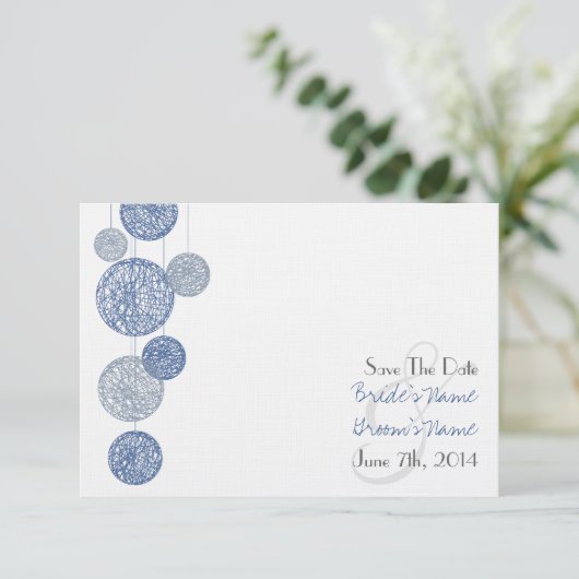 Blue Twine Globes Wedding rettet das Datum Save The Date (Stehend Vorderseite)