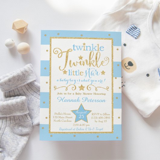 Blue Twinkle Little Star Baby Dusche Einladung