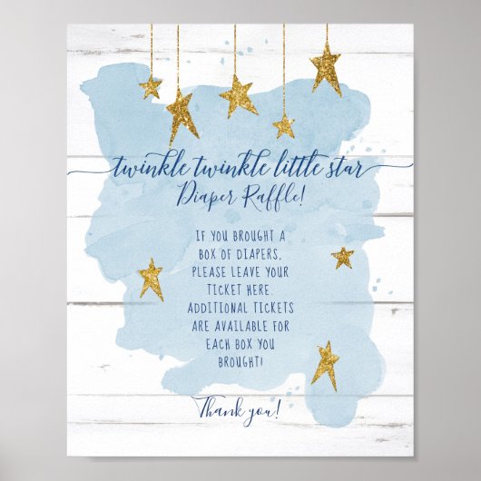 Blue Twinkle Little Star Boy Diaper Raffle Sign Poster (Vorne)