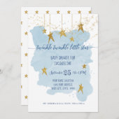 Blue Twinkle Little Star Gold Boy Baby Dusche Einladung (Vorne/Hinten)