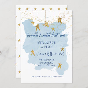 Blue Twinkle Little Star Gold Boy Baby Dusche Einladung