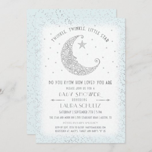 Blue Twinkle Twinkle Little Star Baby Dusche Einladung (Vorne/Hinten)