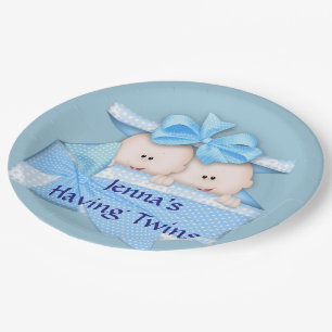 Blue Twins Baby Dusche Party Paper Teller