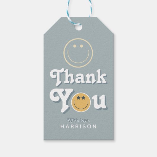 Blue Two Cool Dude Boys Smile 2nd Birthday Favor Geschenkanhänger (Vorderseite)