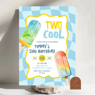 Blue Two Cool Popsicle Summer Boy Birthday Einladung