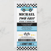 Blue Two Fast Race Car Ticket Pass Zweiten Geburts Einladung (Vorderseite)