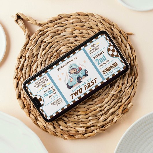 Blue Two Fast Race Car Ticket Pass Zweiten Geburts Einladung