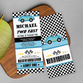 Blue Two Fast Race Car Ticket Pass Zweiten Geburts Einladung