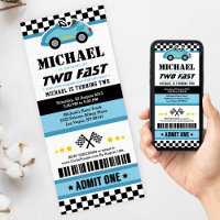 Blue Two Fast Race Car Ticket Pass Zweiten Geburts