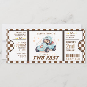 Blue Two Fast Race Car Ticket Pass Zweiten Geburts Einladung