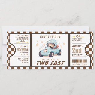 Blue Two Fast Race Car Ticket Pass Zweiten Geburts Einladung