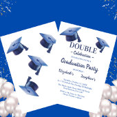 Blue Two Graduates caps Double Graduation Party Einladung
