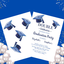 Blue Two Graduates caps Double Graduation Party Einladung
