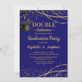 Blue Two Graduates Double Graduation Party 2025 Einladung (Vorderseite)