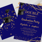 Blue Two Graduates Double Graduation Party 2025 Einladung