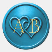 Blue Two Hearts Intertwined Monogram Wedding Runder Aufkleber (Vorderseite)