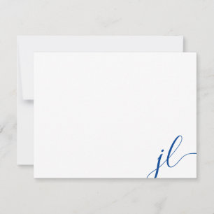 Blue Two Initials Script Calligraphy Note Card Mitteilungskarte