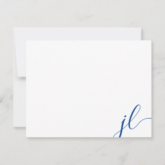 Blue Two Initials Script Calligraphy Note Card Mitteilungskarte (Vorderseite)