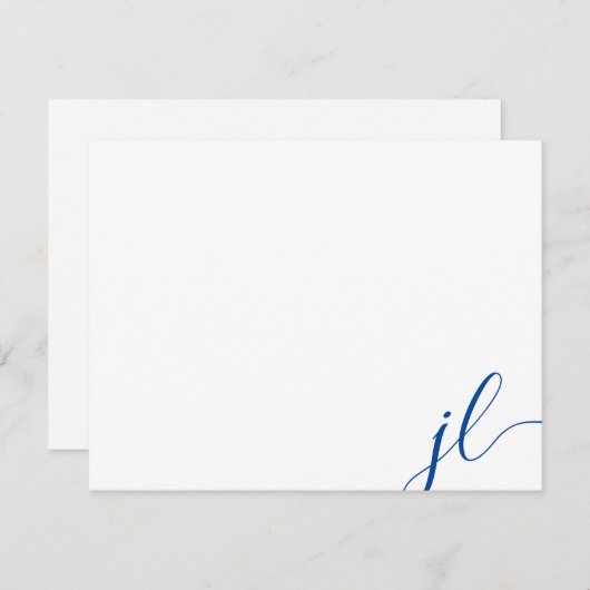 Blue Two Initials Script Calligraphy Note Card Mitteilungskarte (Vorne/Hinten)