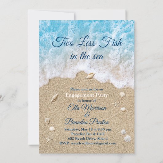 Blue Two Less Fish in Sea Engagement Party Einladung (Vorderseite)