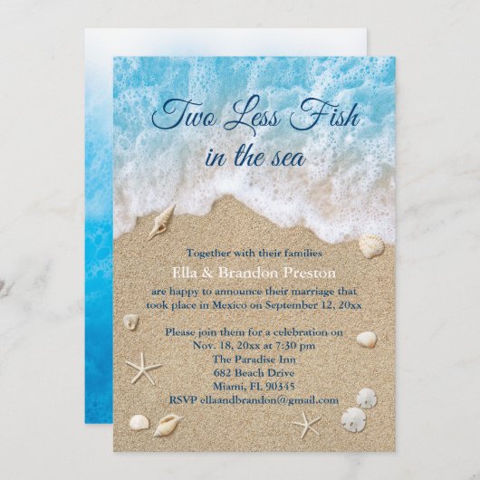 Blue Two less Fish in the Sea Post Wedding Einladung (Vorne/Hinten)