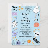 Blue Two Spooky Niedlich Ghost Halloween 2. Geburt Einladung (Vorderseite)