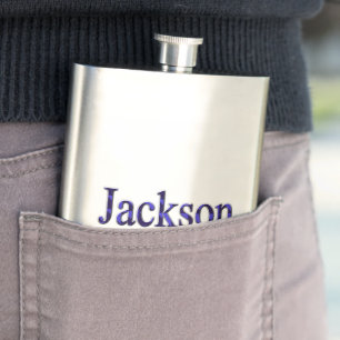 Blue Two Toned Jackson Name, Hip Flask Flachmann