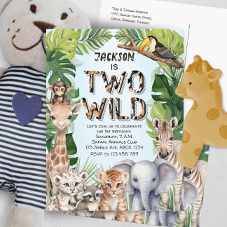 Blue Two Wild Safari Baby Boy 2. Geburtstag Einladungspostkarte